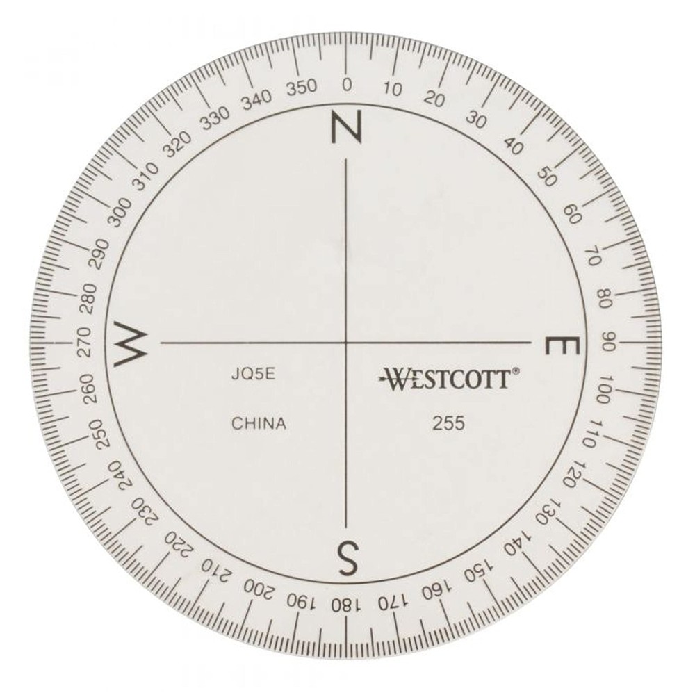 Westcott 360-Degree Compass Protractor, Crystal Clear Transparent Dial