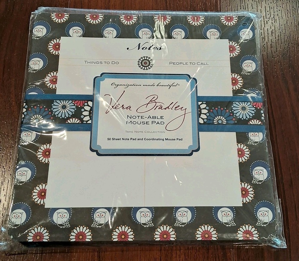 NEW Vera Bradley TAKE NOTE LINE Night Owl Note-able Mouse Pad 50 Sheet Note Pad