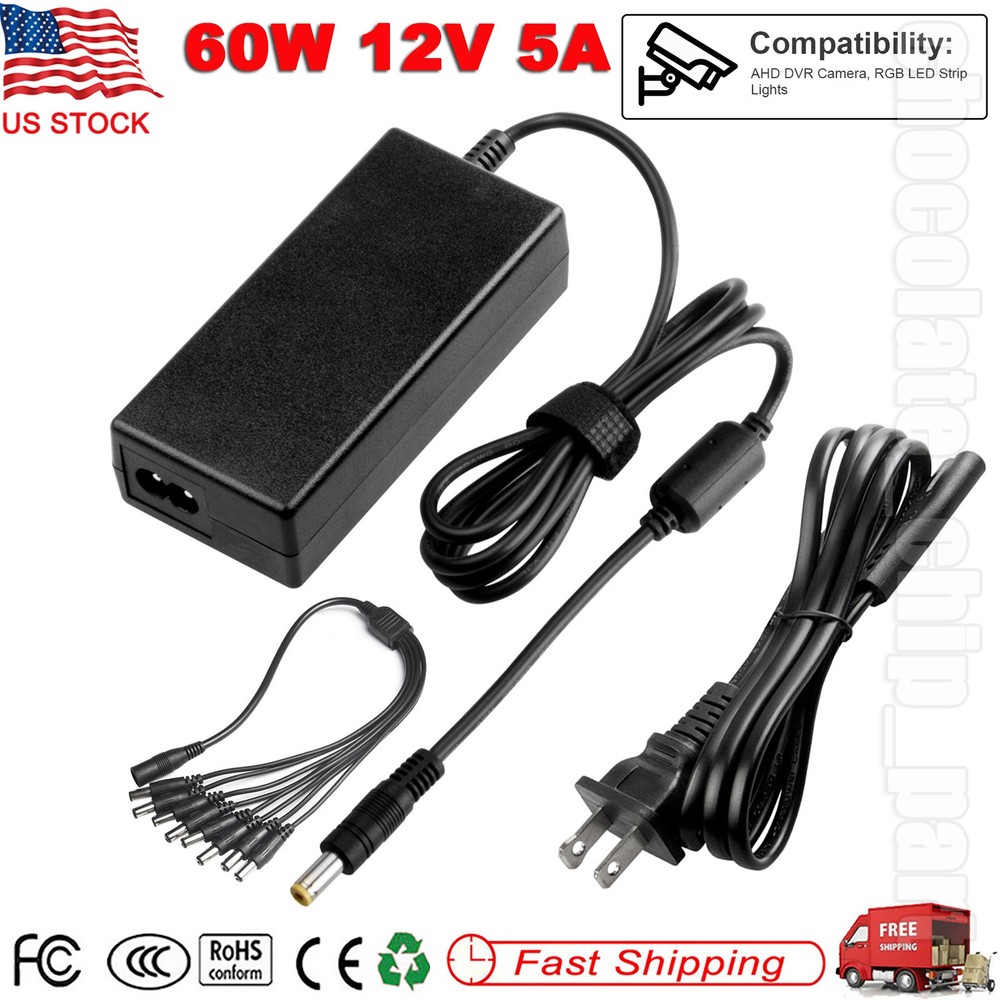 DC 12V 5A Power Supply Adapter +8 Split Power Cable For CCTV Security Camera DVR