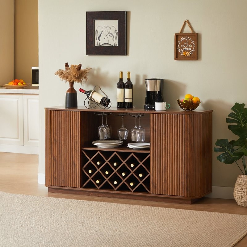58" Sideboard Buffet Storage Cabinet Console Table, Wine Rack Adjustable Shelves