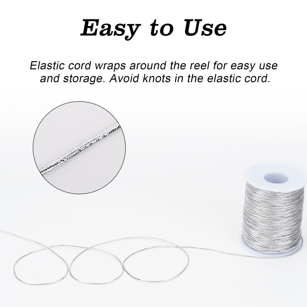 joycraft Elastic Cords, Metallic Stretch Silver 110Yards,