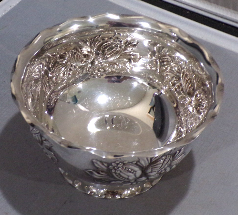 Embossed Bowl Sweden Prima NS NilsJohan Silver Plated Pedestal
