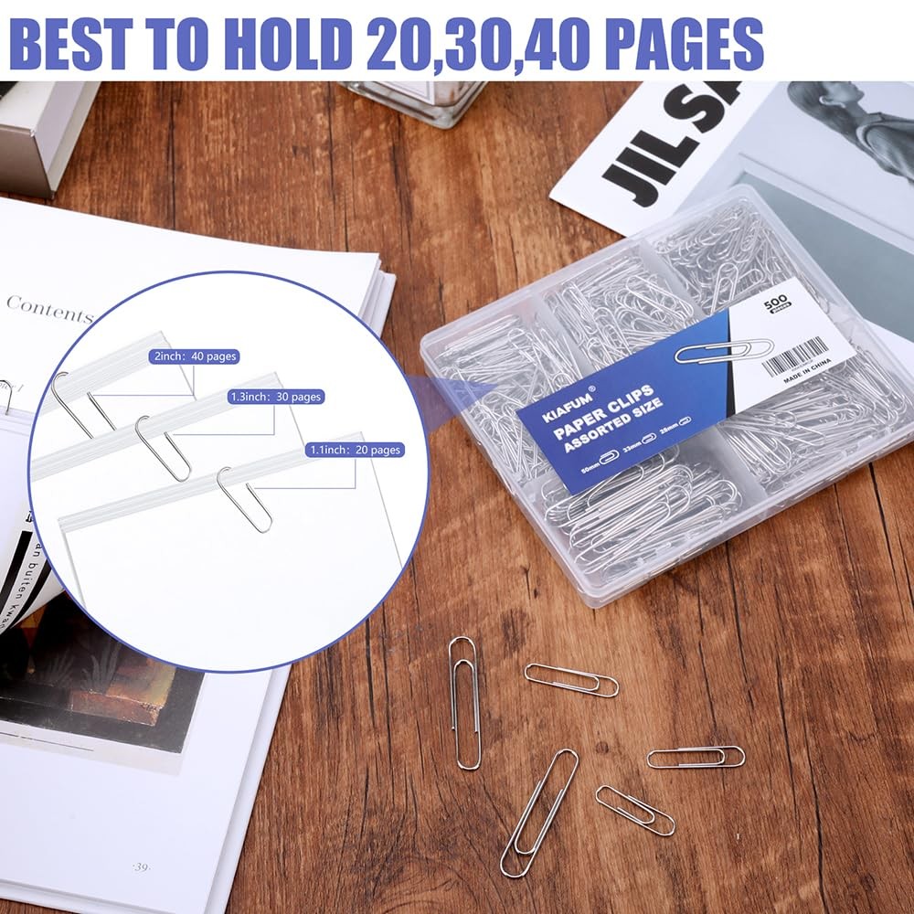 Assorted Paper Clips set 500 Pcs Silver Paperclips Large Medium S