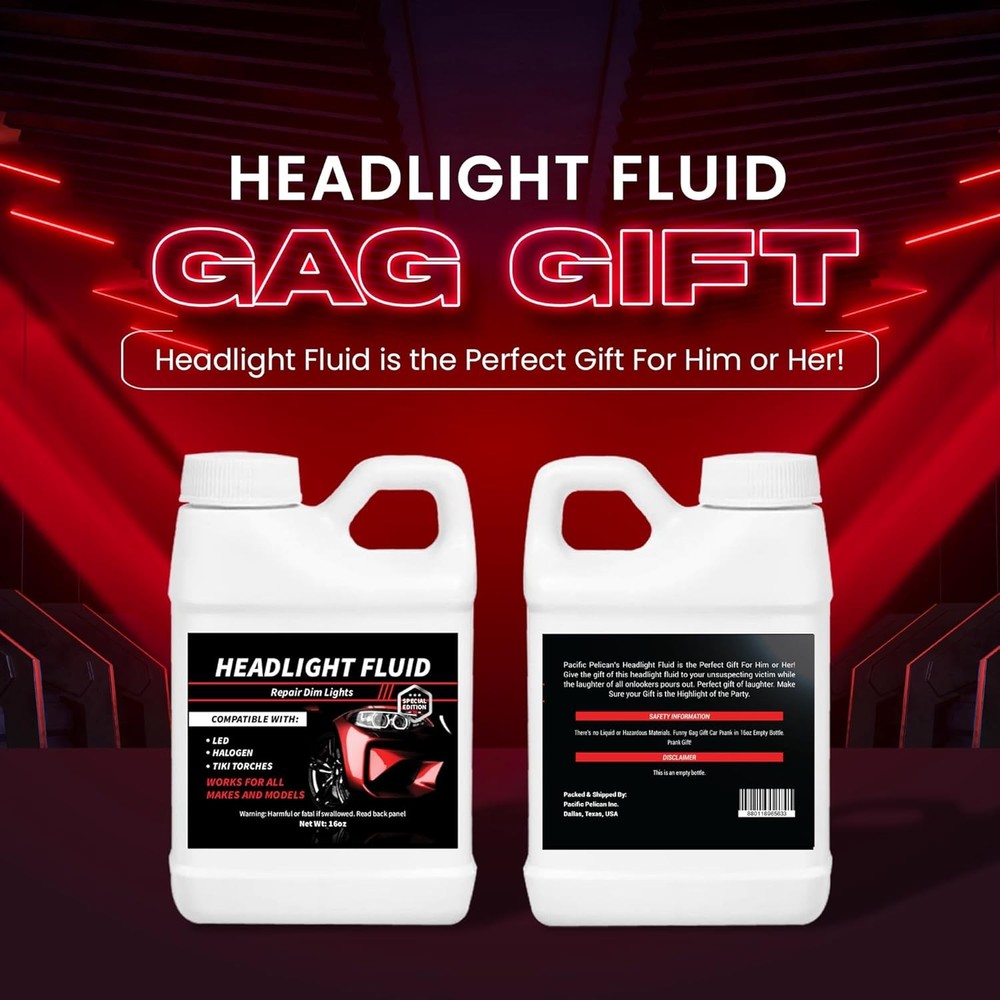 Pacific Pelican High Performance Headlight Fluid Empty Bottle - Gag Gift | 16oz