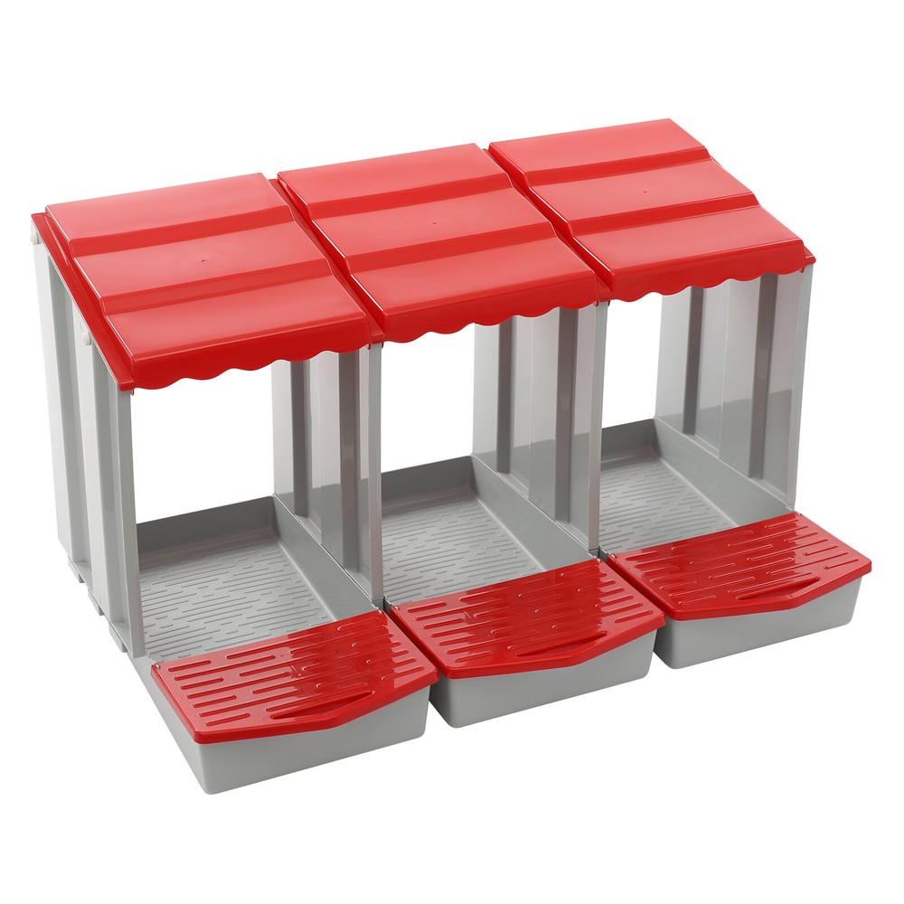 Red 3-Compartment Chicken Nesting Box Wall-mounted Rectangular Egg Collection US