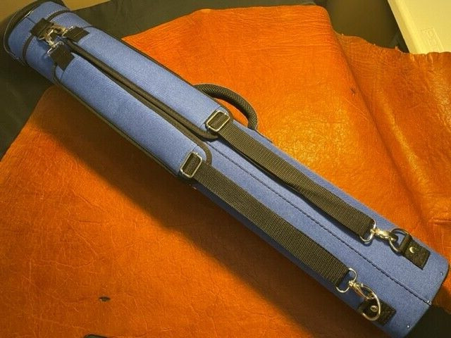 TNT 3x5 Blue Nylon Pool Cue Case. Blue interior. Back Pack Straps.