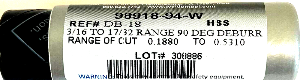 WELDON DB-18 3/16" TO 17/32" RANGE 90 DEG ZERO FLUTE COUNTERSINK - USA