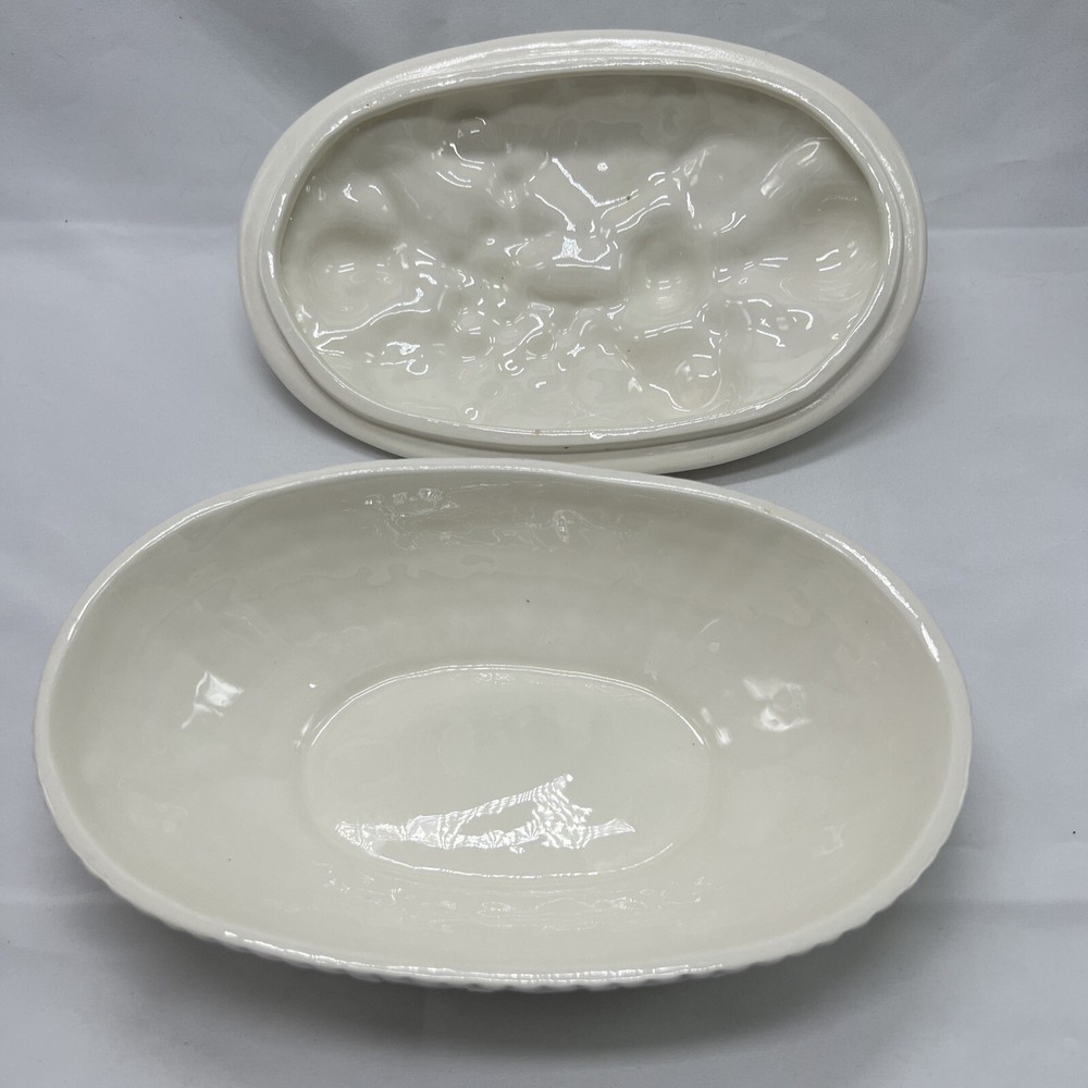 Candy Dish Ceramic Lidded Dish Hand Painted & Signed Weaved Bottom VTG Fruit
