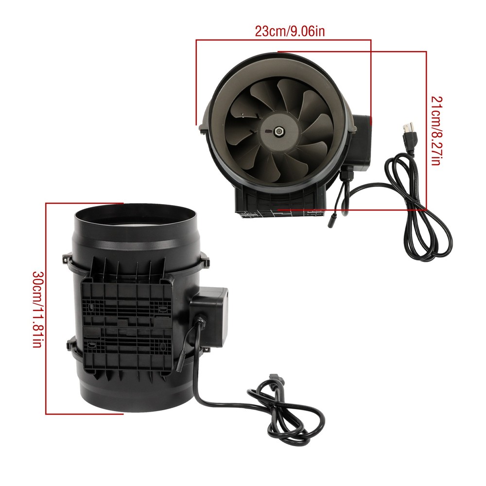 Inline Duct Fan Temperature & Humidity Controller EC-motor Plastic ABS 8" 807CFM