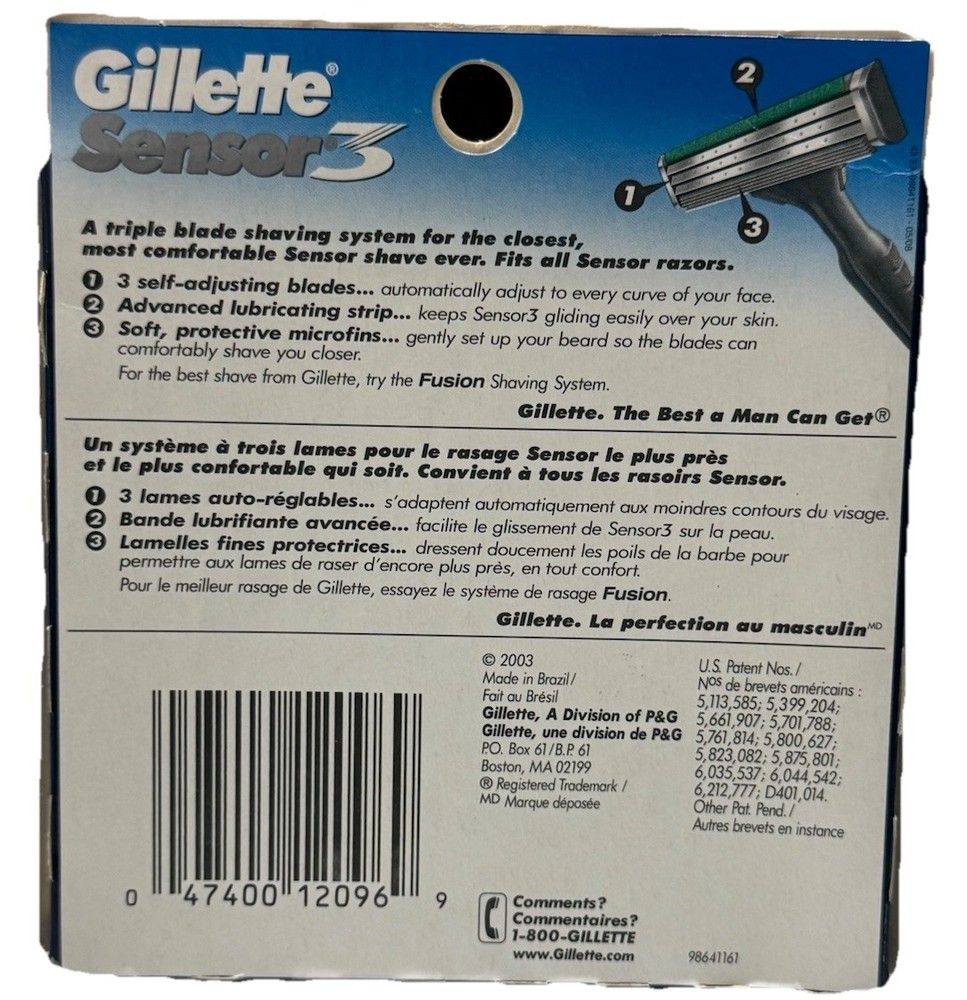 gillette sensor 3 cartridge refills 8 count scuffed packaging