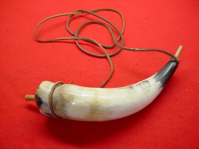 Muzzleloader Powder Horn- 11" Length- Leather Strap - Nice !! (H)
