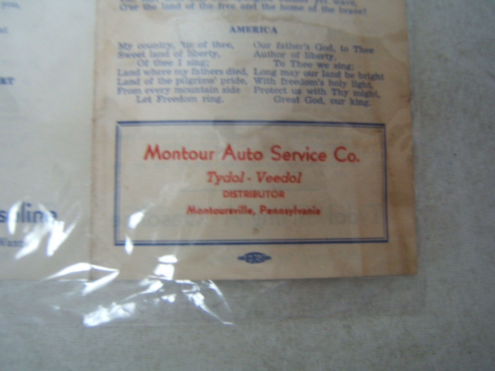 Vintage Tydol Veedol Song Sheet Montoursville PA 33 Songs