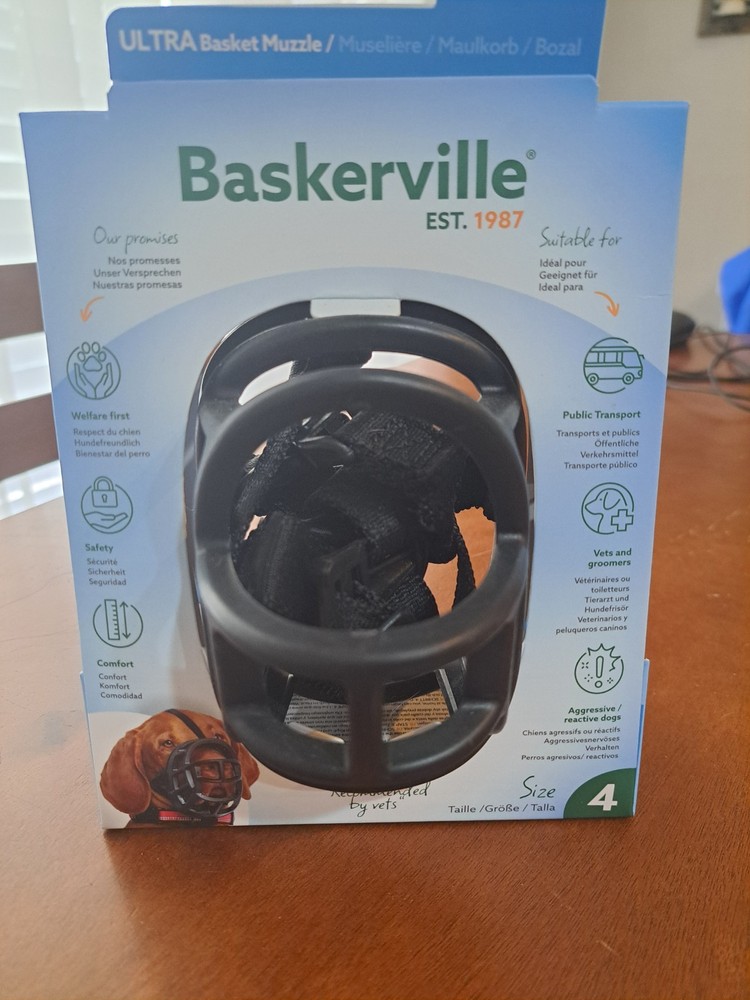 NEW Baskerville Ultra Muzzle Black for Dogs - Size 4 - Adjustable & Comfortable