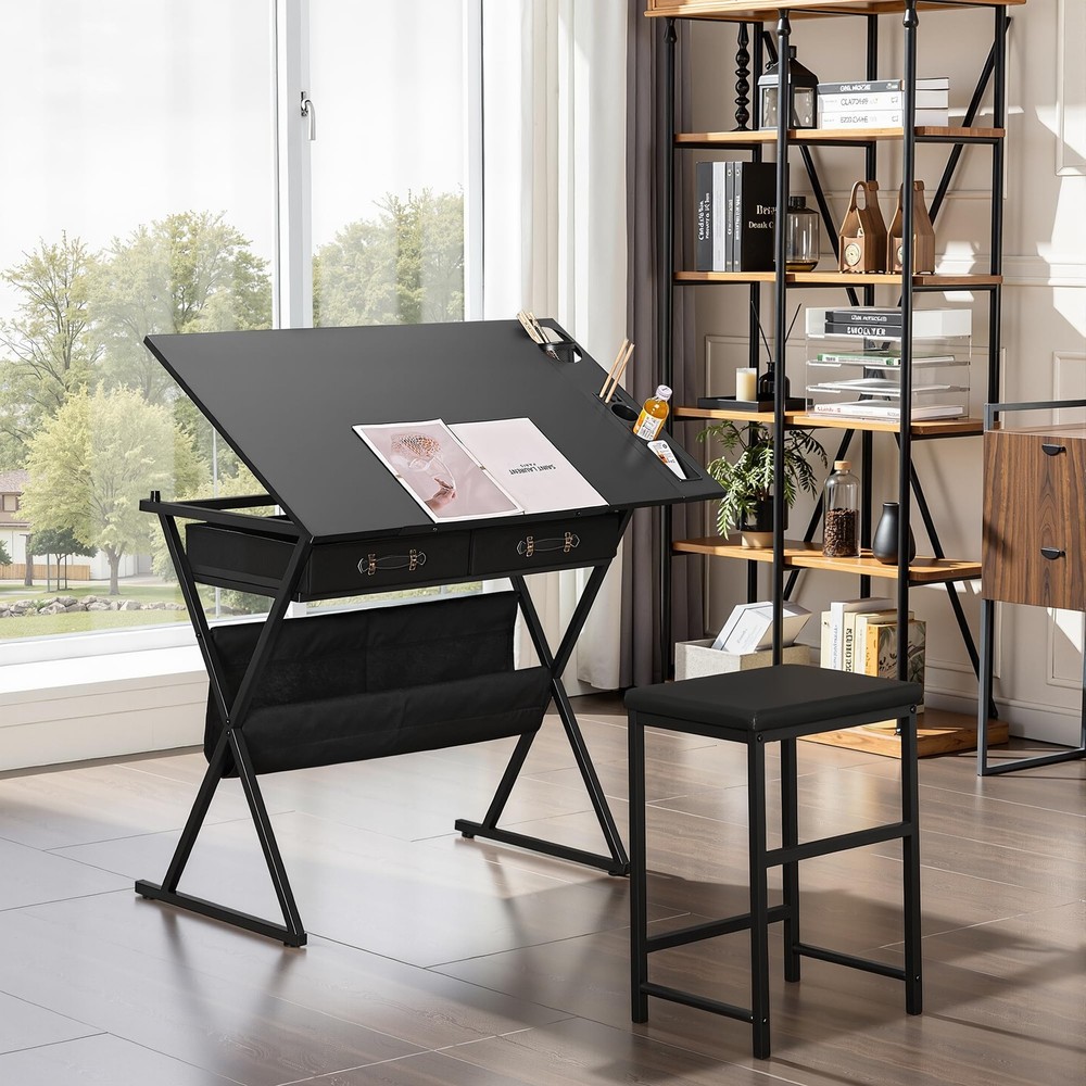Drafting Table Art Desk Art Table Adjustable Drawing Table Tilted Tabletop wi...