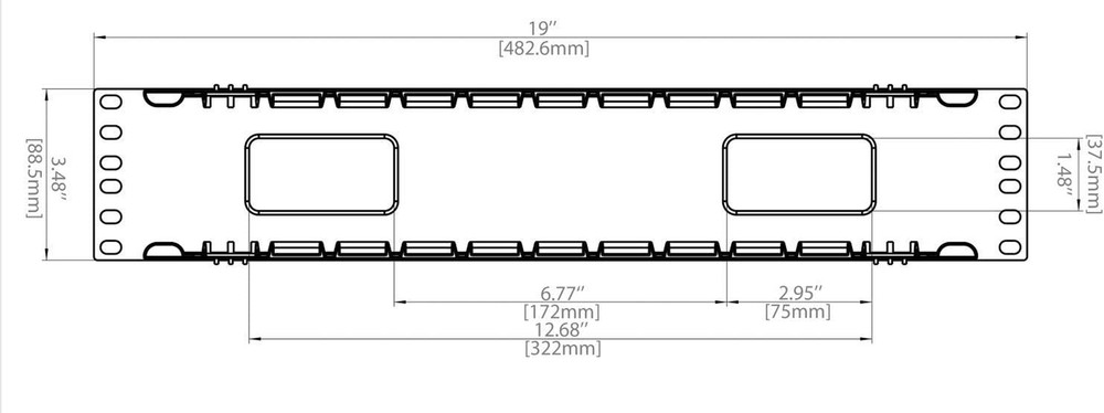 19 Inch 2U Rack Mount Cable Management Unit 12 Slots with Panel Plastic
