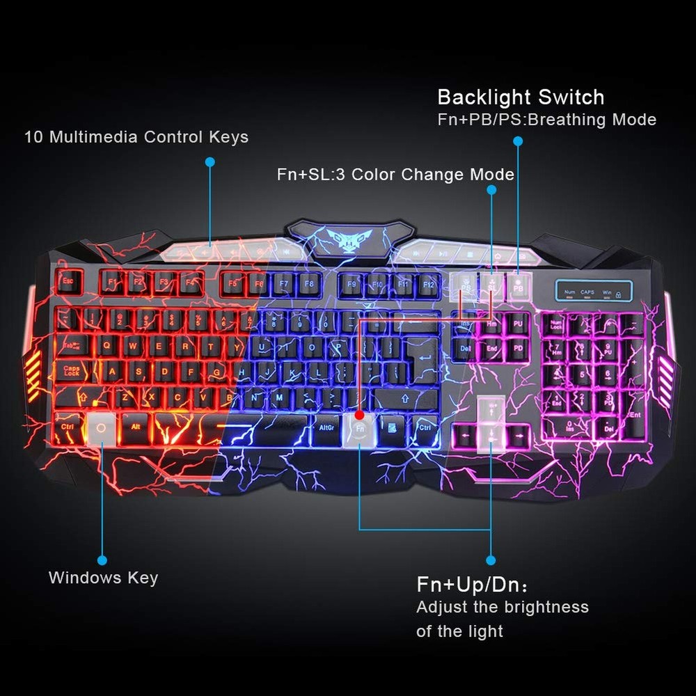 BlueFinger Backlit Gaming Keyboard and Mouse Combo,USB Wired Backlit Keyboard...