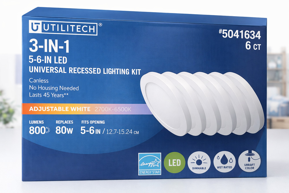 Utilitech 5-6 in Adjustable White LED Universal Lighting Kit 6 Count, 3-in-1