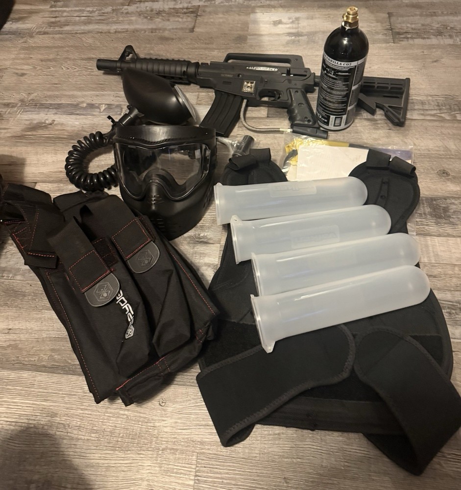 Paintball Starter Kit Bundle Tippmann Alpha Black + Mask Tank Pods Full Setup