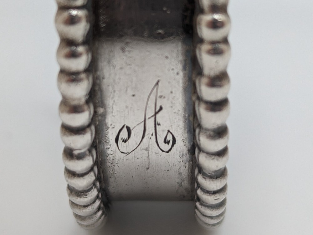Antique Beaded Sterling Silver Napkin Ring "A" initial engraving