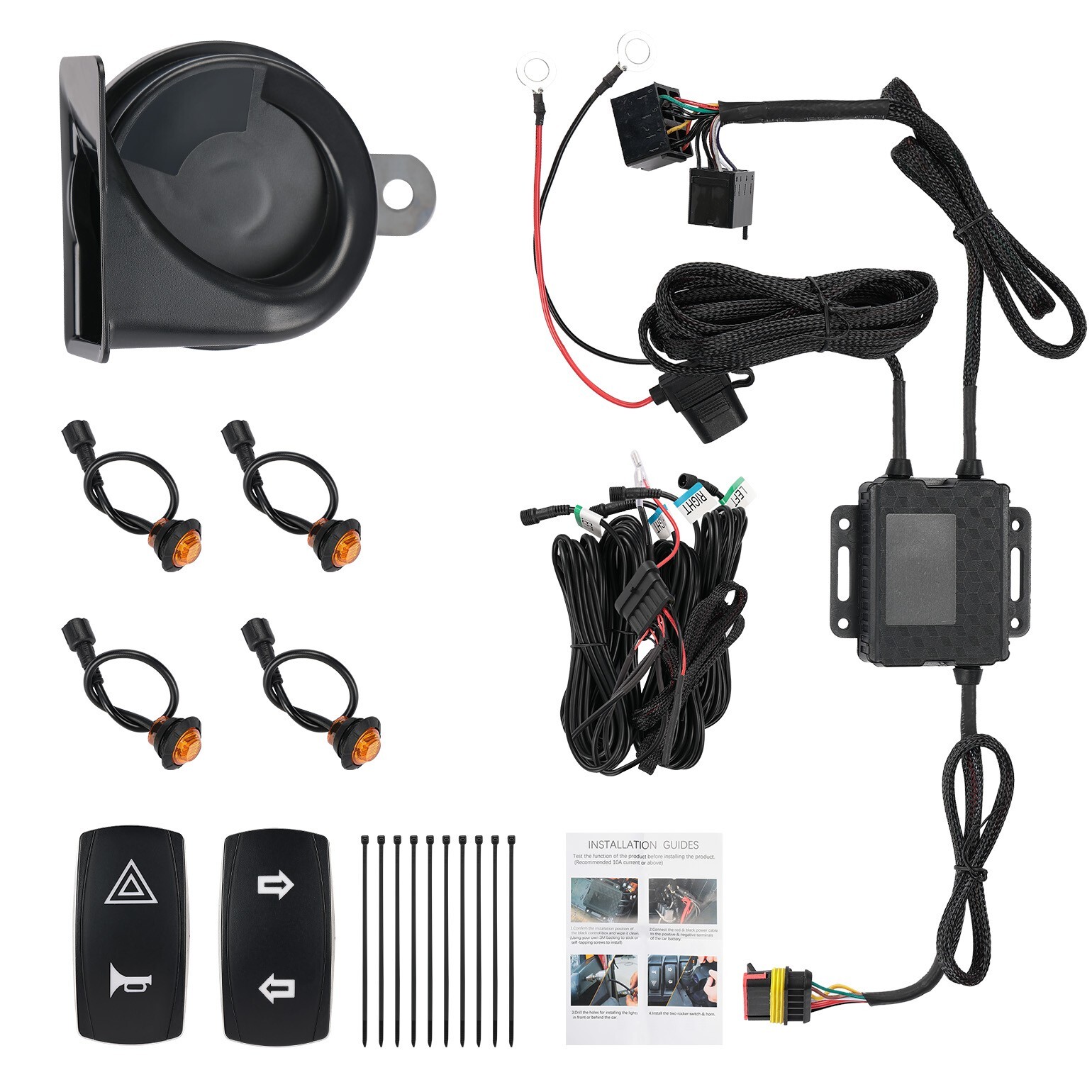 Universal Horn Set with LED Turn Signal Lights&Switch for Kawasaki Pioneer RZR