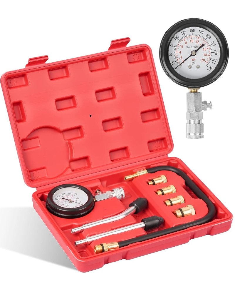 Compact Petrol Engine Compression Tester Kit with Adapters for Various Vehicles