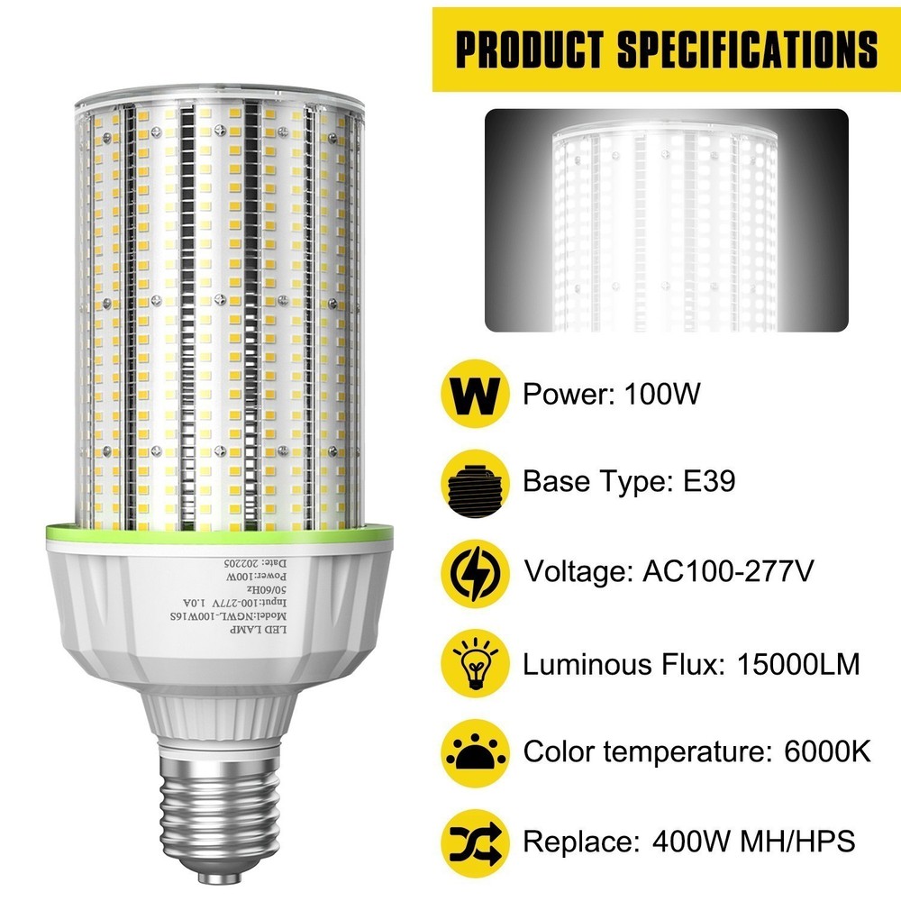 100Watts LED Corn Light Bulb 6000K Hight bay Warehouse Garage Workshop Lighting