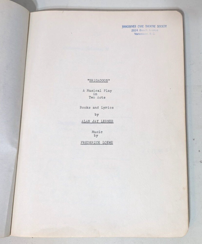 Brigadoon Playscript Vancouver B.C. Civic Theater Society