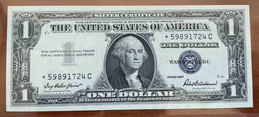 (5) FR 1619 $1 "SILVER CERTIFICATE" STAR NOTE 1957 RAW GEM