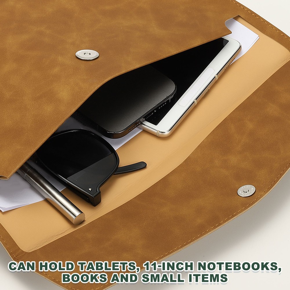 PU Leather A4 File Folder, 2Pcs Document Holder Filing Organizer, Brown