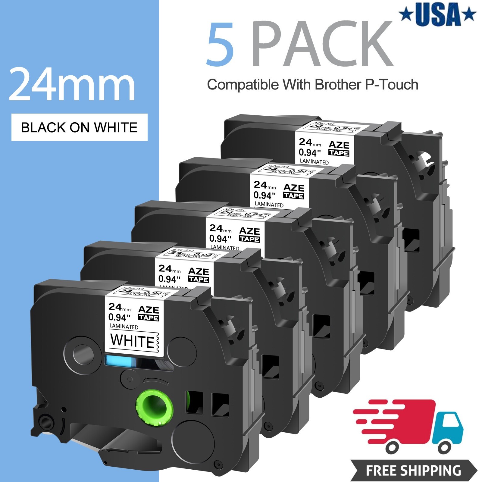 5PK Brother P-Touch TZ-231 TZe-231 12mm Label Tape Black on Color 1/2" PT-D21