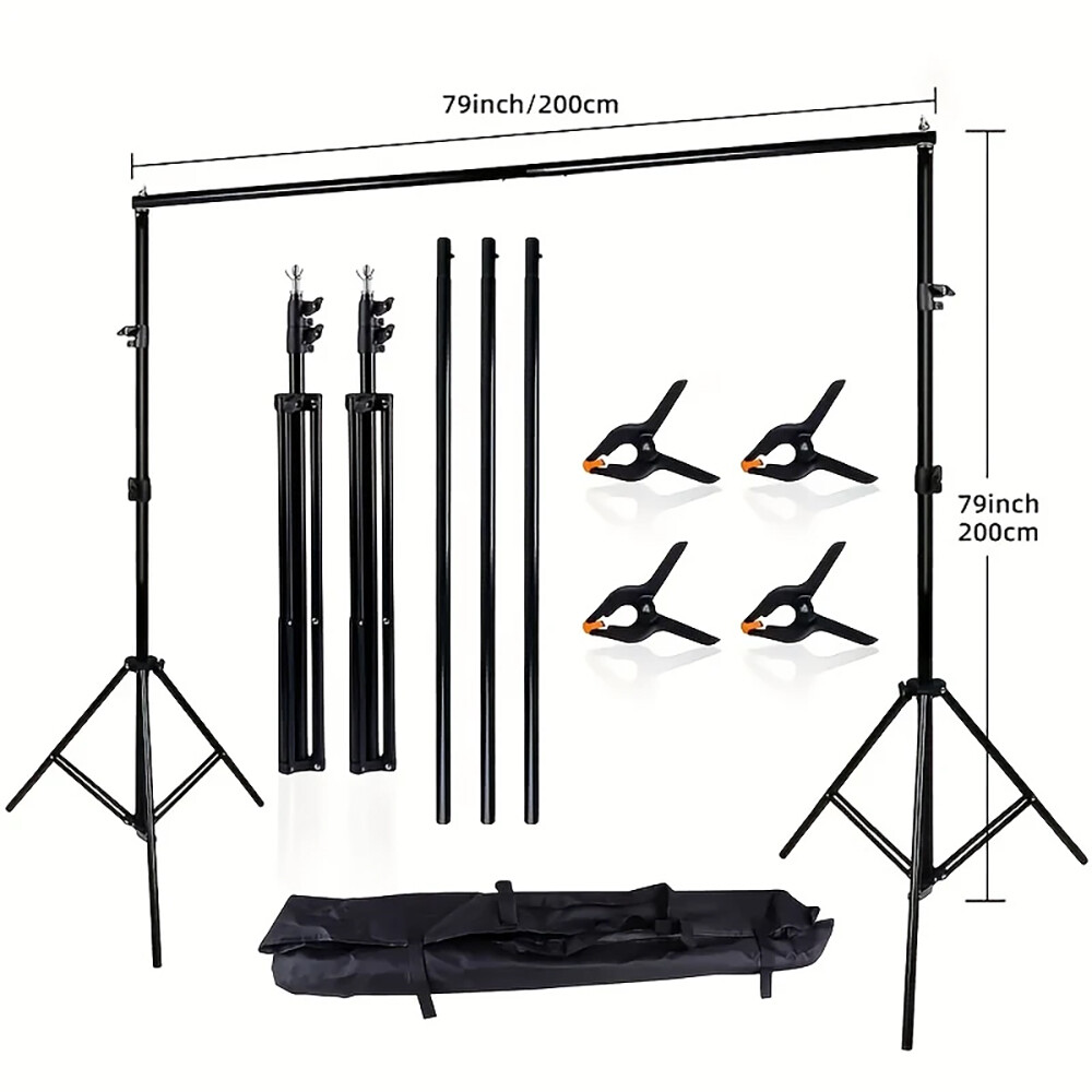 Adjustable Backdrop Stand Background Support System with Carrying Bag + 4 Clamps