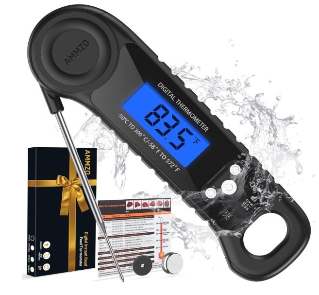 AMMZO Digital Meat Thermometer Instant Read Waterproof Backlight BBQ Grill NEW