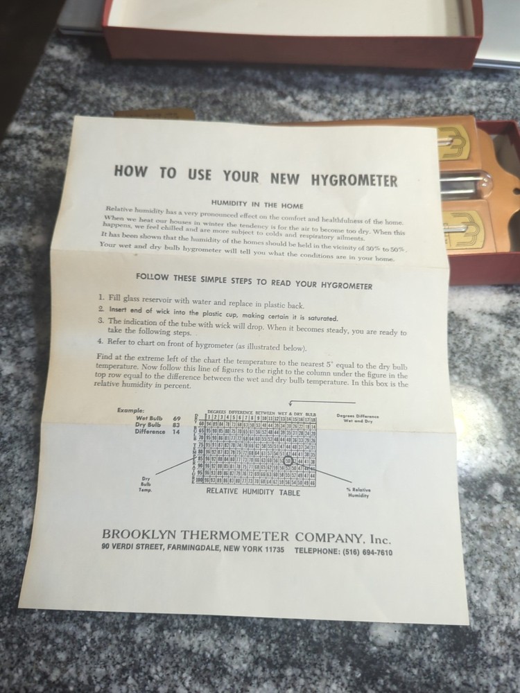 Vintage Brooklyn Thermometer Hygrometer NOS