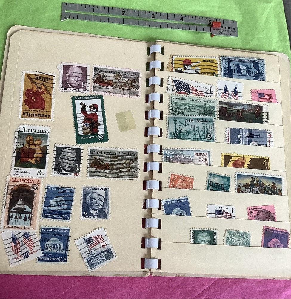 Vintage 2 Stamp Collector’s Stock Books WITH Approx.100+ Per- 1960’s 70’s 80’s