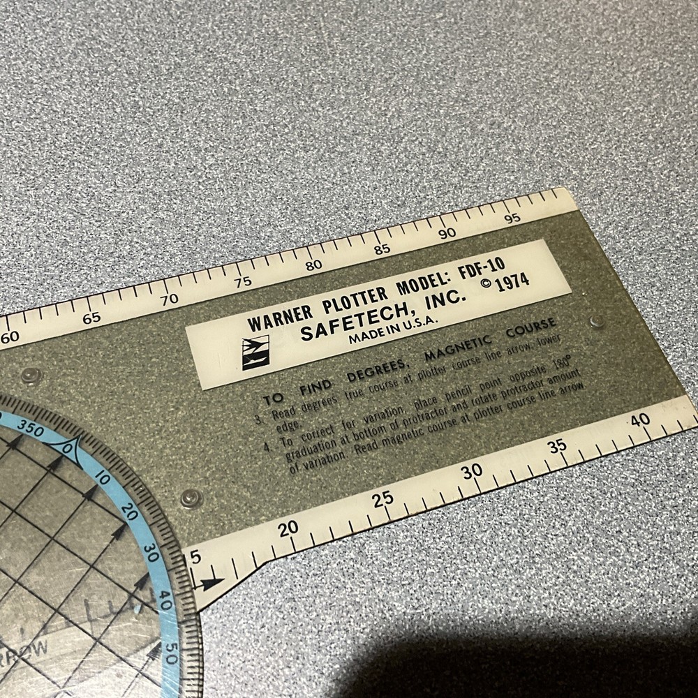 Vintage 1974 WARNER PLOTTER FDF-10 FOR SECTIONAL CHARTS TOOL RULER AVIATION