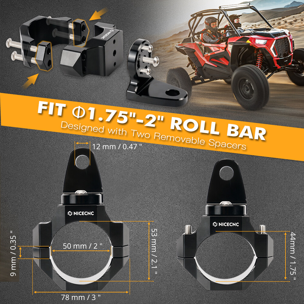 ATV UTV Mount Bracket For LED Whip Light Bar Led Pods 1.75”-2” Roll Bar Cage
