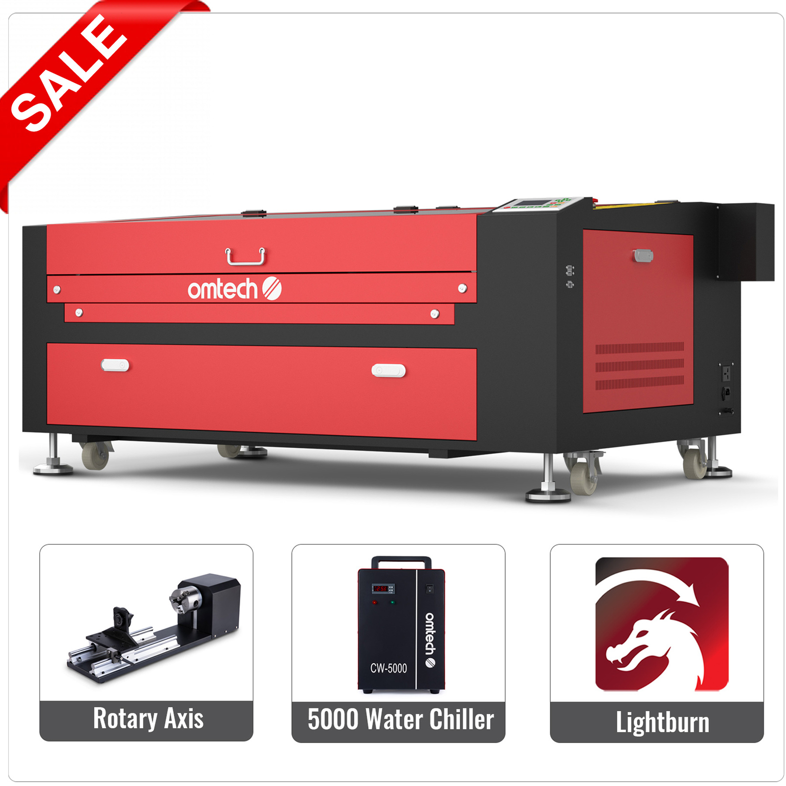 OMTech 24x40 100W CO2 Laser Engraver Cutter with LIghtburn Chiller Chuck Rotary