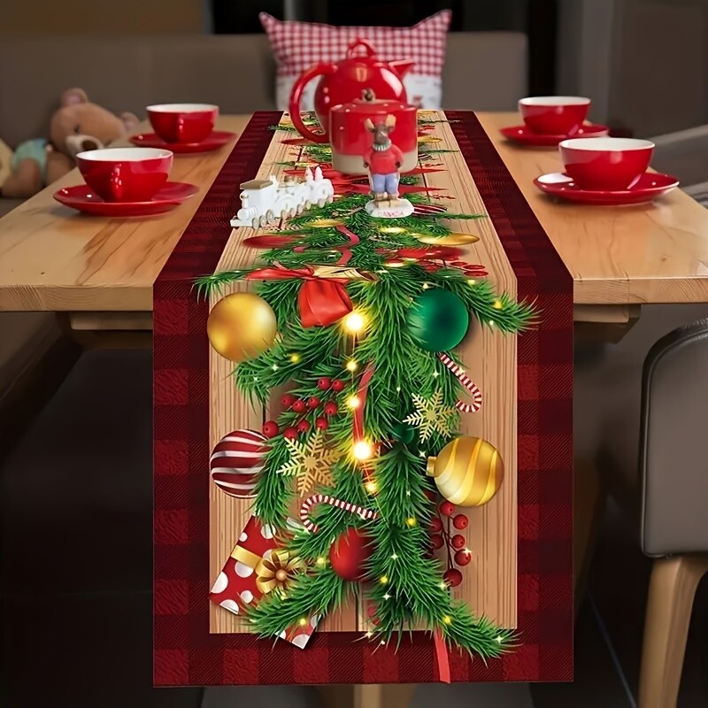 Christmas Holiday Table Runner Festive Rectangular Table Decoration Ornaments