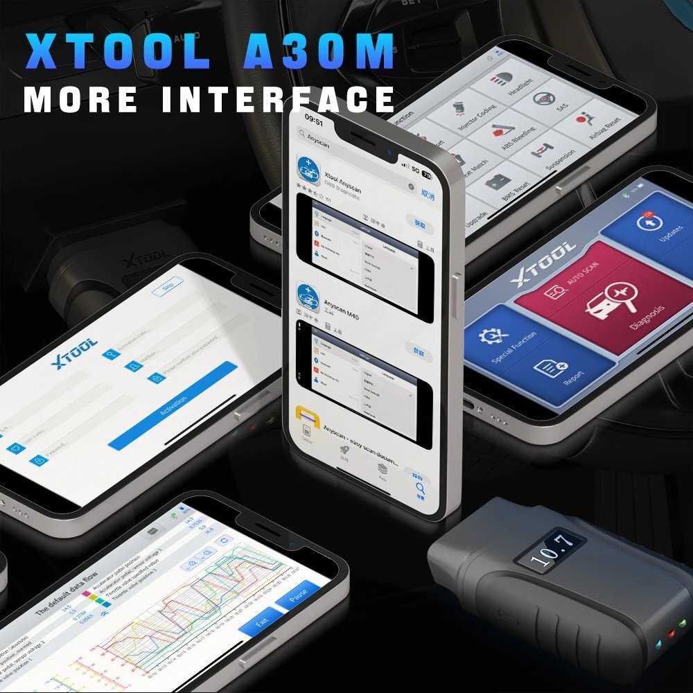 XTOOL A30M +Cable Car Bluetooth OBD2 Scanner Bidirectional Full Diagnostic Tool
