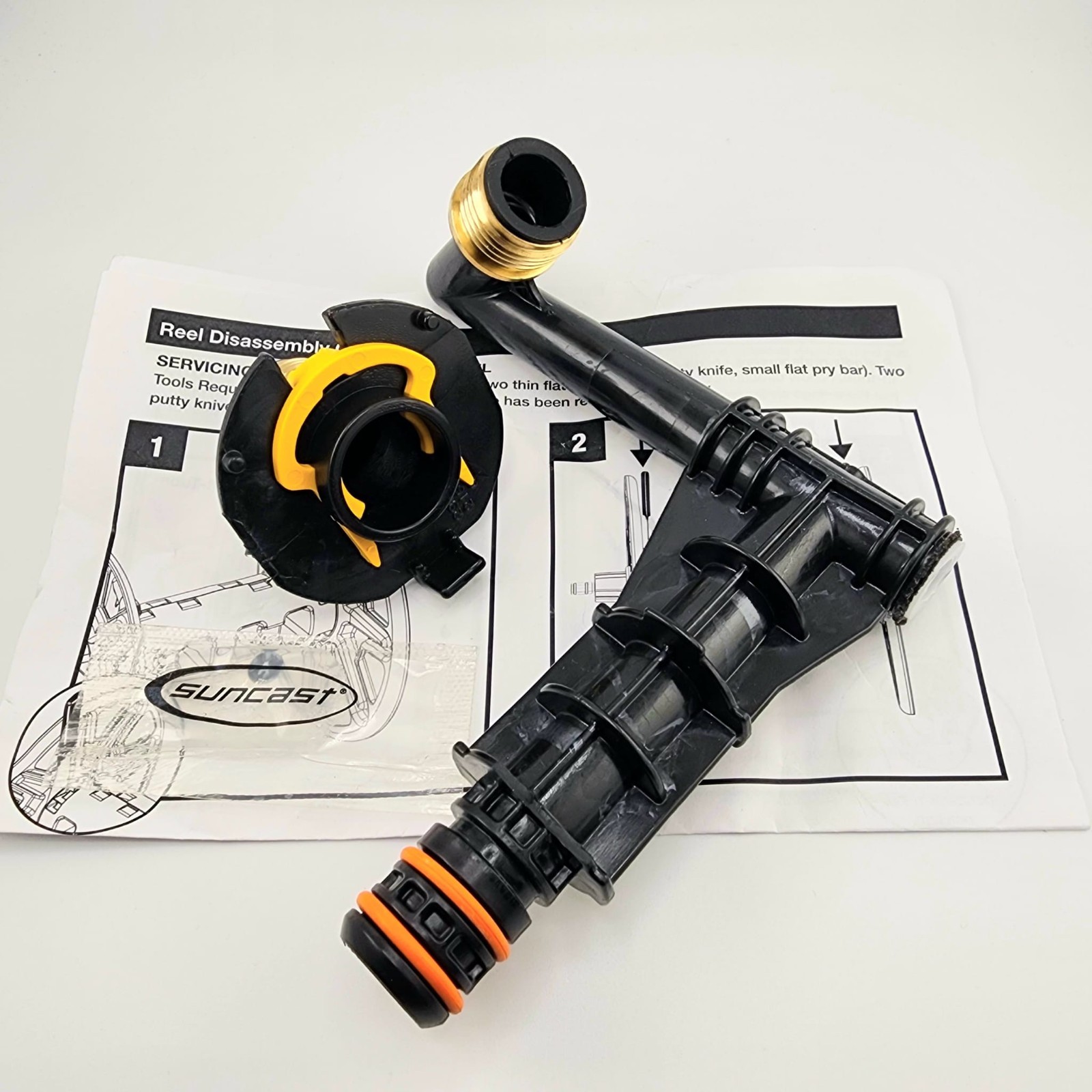 NEW OEM SUNCAST Hose Reel Out Tube (Brass) + In Tube Retainer Clip (Brass)