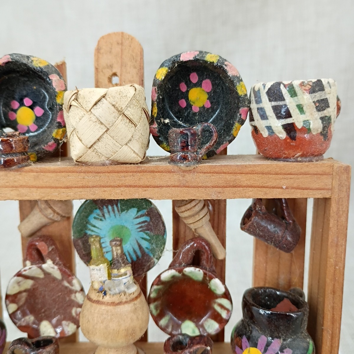 Mexican Kitchen Trasterito Trastero Wall Shelf 3 Tier Wooden w/ Miniature Clay