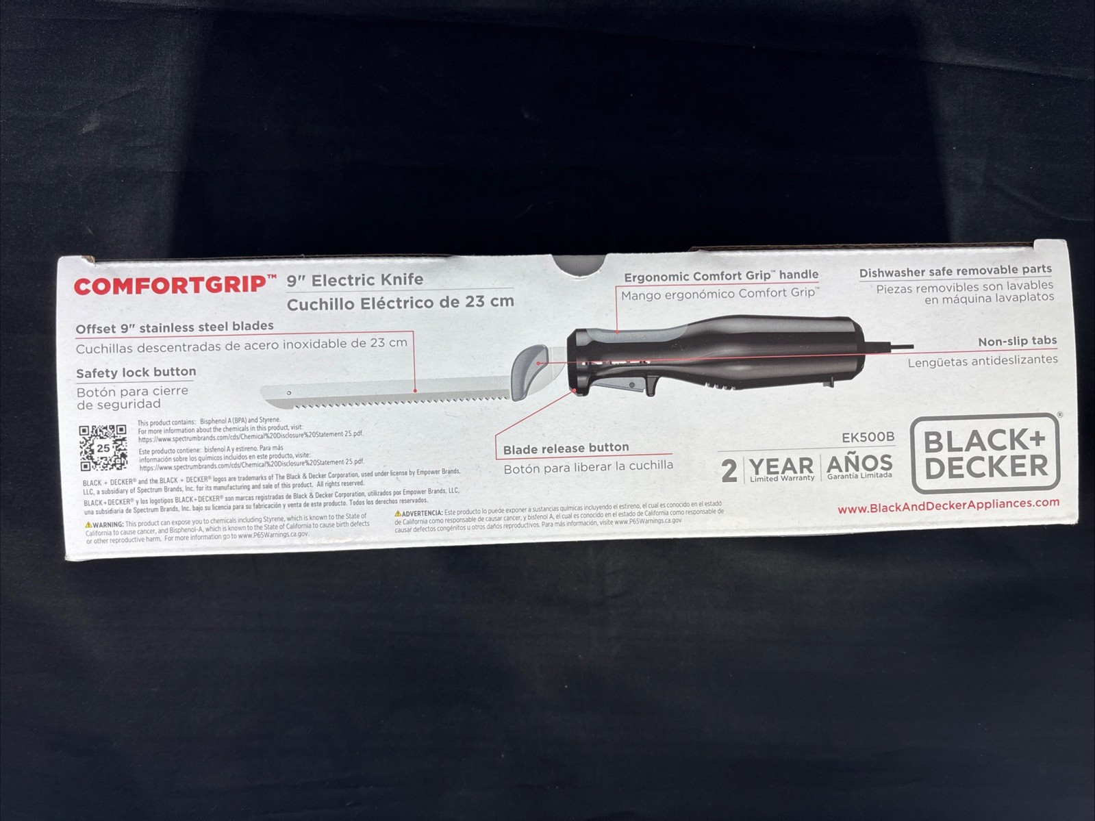 BLACK+DECKER Comfort Grip 9” Electric Knife Dishwasher Safe Removable Blades