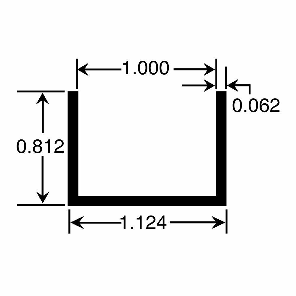 Mill Finish 1 Inch Inside Dimension Mldg Aluminum U-Channel/C-Channel