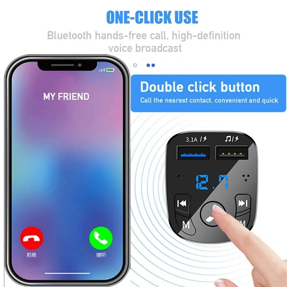 Bluetooth 5.0 Car Wireless FM Transmitter Adapter 2USB PD Charger AUX Hands-Free