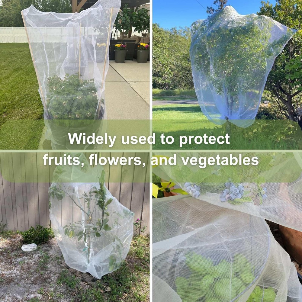 4 Pcs Fruit Tree Netting with Zipper & Drawstring, 4ft x 4ft Insect & Bird Ne