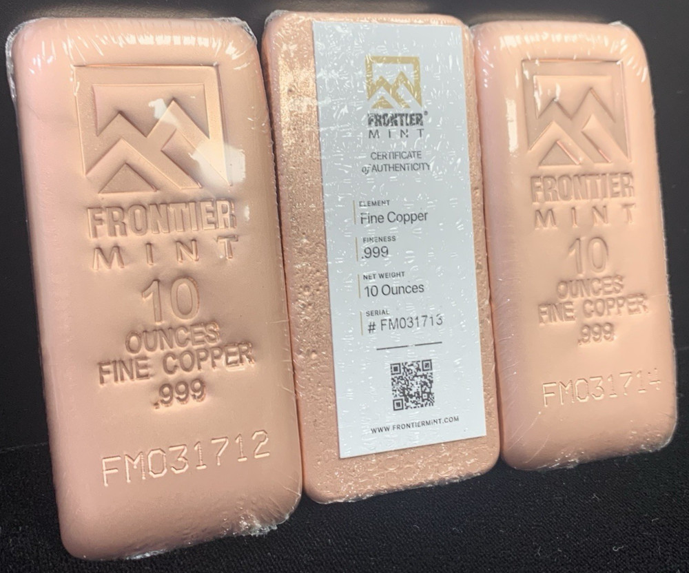 FRONTIER (3X PACK) 10OZ COPPER BARS - SEALED W/ COA