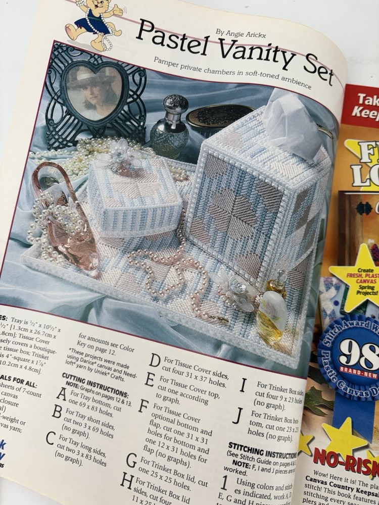 Plastic Canvas Pattern Magazine Quick & Easy April May Magnets Coasters 2000 /