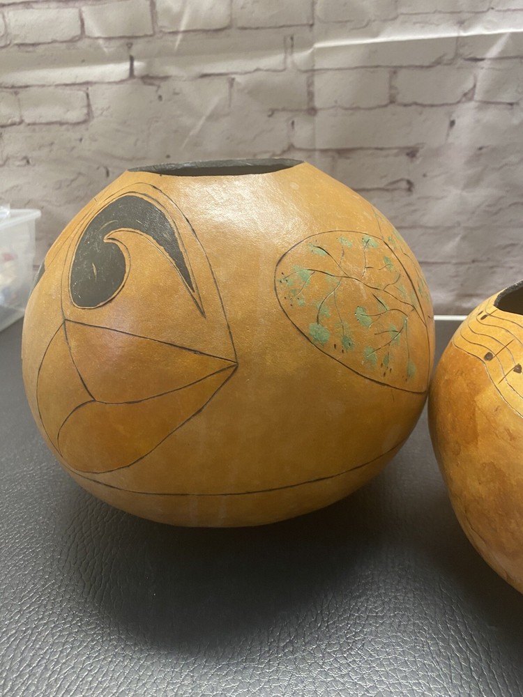 (2) Hand Crafted Gourd Home Decor Vases