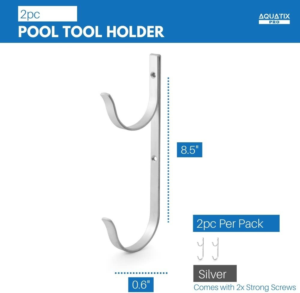 Aluminium Pool Pole & Garden Tool Hanger Set 2 Pack Wall Mount Rustproof Black
