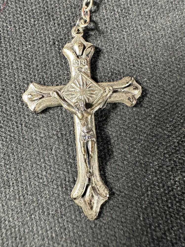 Pink Bead Rosary Silver Tone Crucifix